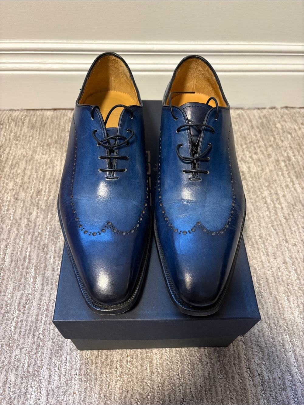 Men's Blue Leather Brogue Derby Shoes